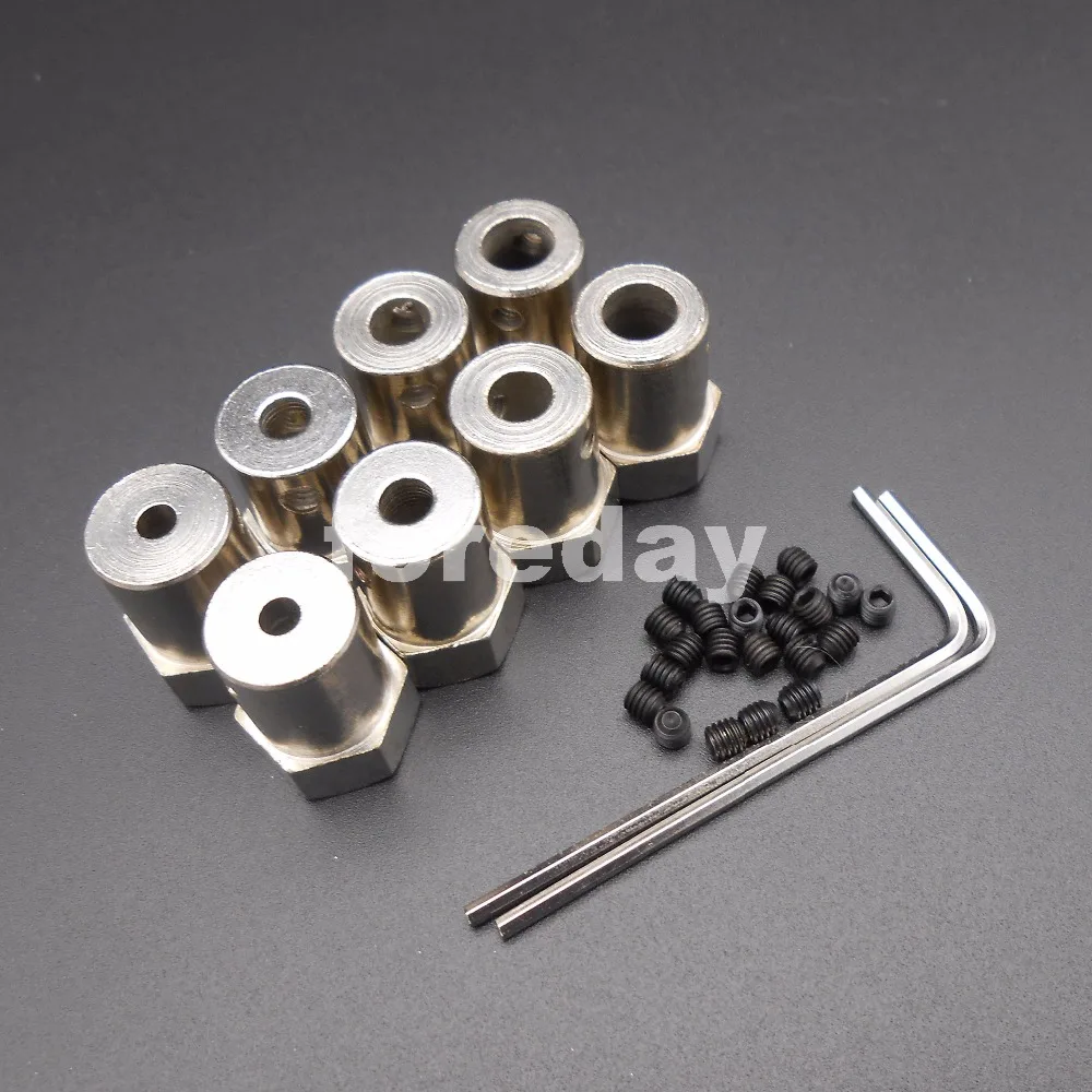 

10PCS Iron electroplating Wheel Shaft Motor Hexagonal HEX Coupling Coupler L:12mm+2PCS wrench 3MM 4MM 5MM 6MM *FD426-429X10+2