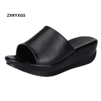 

2020 New Elegant Comfort Soft Genuine Leather Slippers Summer Women Sandals Non-slip Wedges Sandals Beach Shoes Casual Plus Size