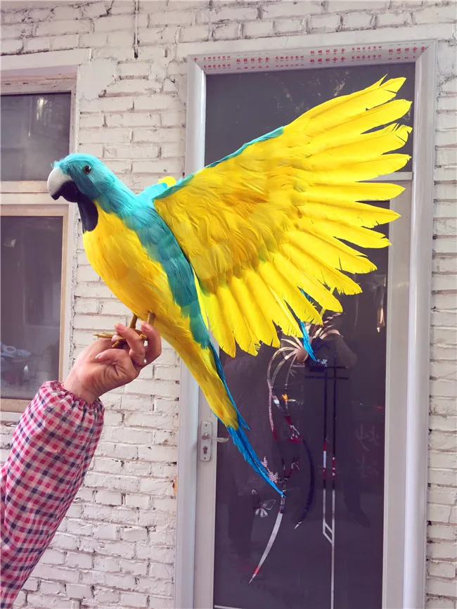 big new simulation green&yellow parrot model polyethylene & furs wings parrot gift about 100x60cm 1154