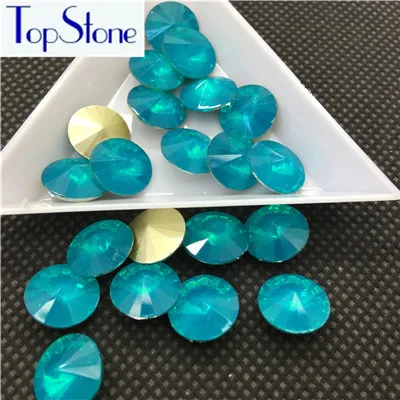 TopStone 100 шт 8,10, 12,14 16 18 мм Смола Опал круглые стразы Rivoli - Цвет: N18 blue zircon opal