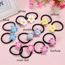 2 пары 4 шт./лот милые 30 мм Гавайская Полимерная глина для изготовления игрушек Плюмерия цветы эластичные резинки для волос зажим для праздника головной убор аксессуары