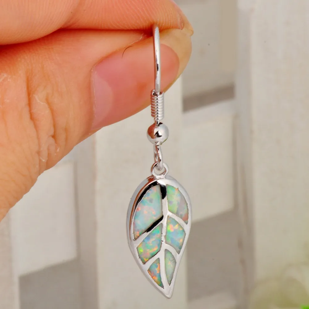 

Cute Female Girls Blue White Fire Opal Drop Earrings 925 Sterling Silver Long Leaf Dangle Earrings Vintage Women Earrings