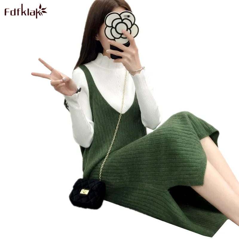 

Fdfklak Korean women knit dress sleevelesss casual vest dresses female vestido 2018 new wool dress loose spring autumn dress