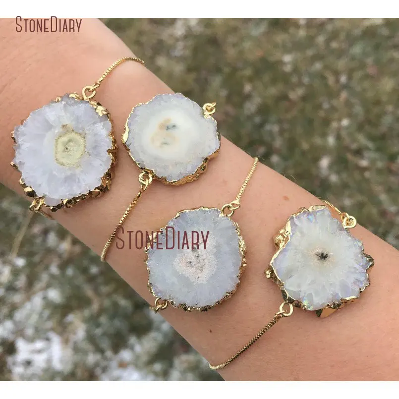 20180319-BM11274-Solar Druzy Quartz Bracelet White Stalactite Bracelet Druzy Gold Bracelet Adjustable Gold Quartz Solar Minimalist Bracelet Boho Cuff Gift_3