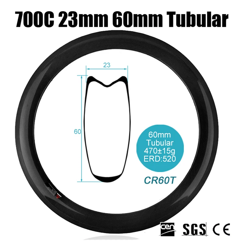 Catazer 700C 23mm Wide Full Carbon Fiber 60mm Tubular Road Bicycle Rim Wheel Triathlon TT Cyclocross
