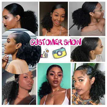 Deyngs Draw string Puff Afro Kinky Curly ponytail African American Short Wrap Synthetic clip in ponytail Hair Extensions 8inch 6