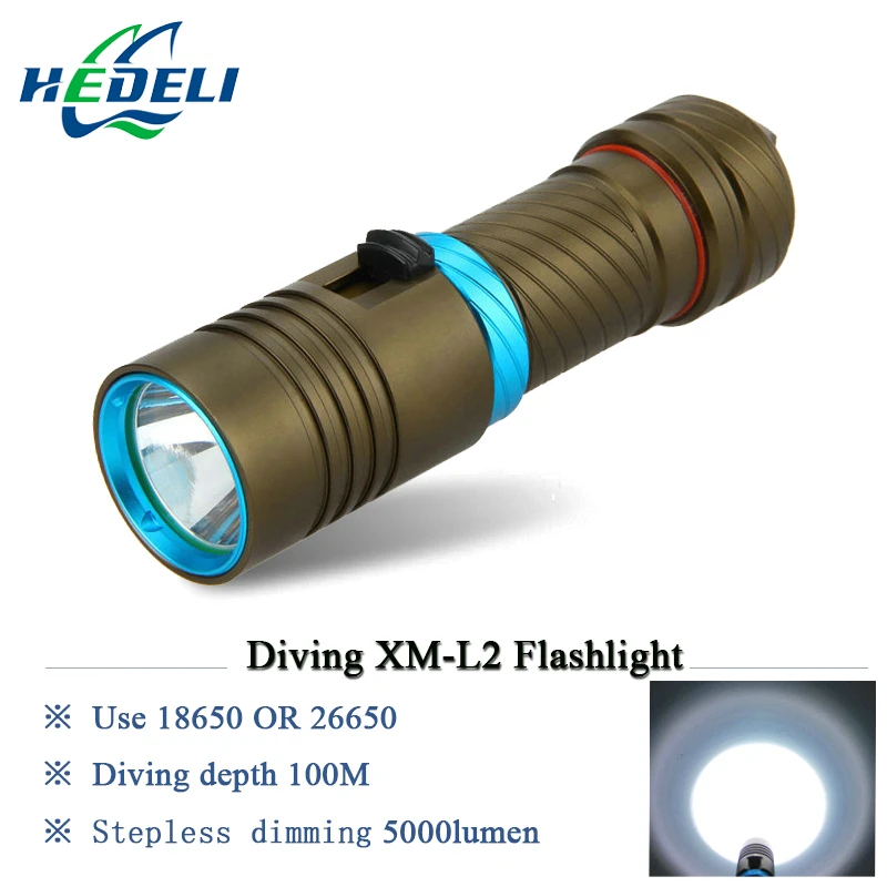 

100M LED Diving Flashlight Diver Torch scuba flashlights underwater light 3200lumen CREE XM L2 Lamp rechargeable waterproof