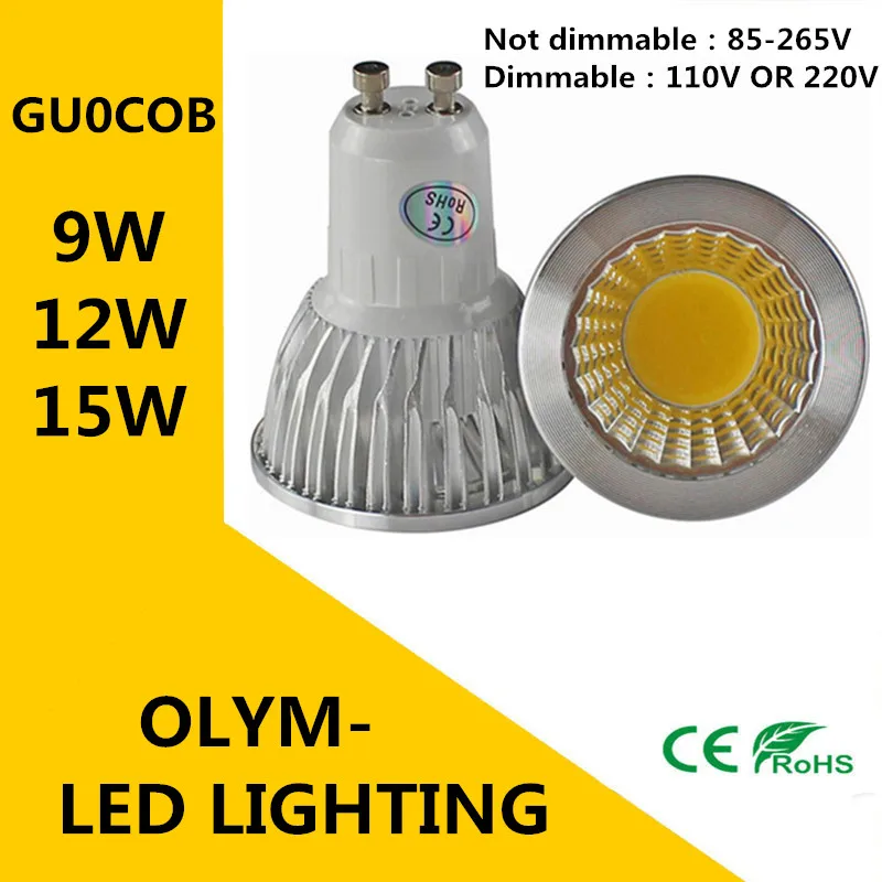 100X DHL Супер яркий GU10 лампочки dimmable потолочный светильник Теплый/белый 85-265 В 9 Вт 12 Вт 15 Вт GU10 COB лампа Светодиодная