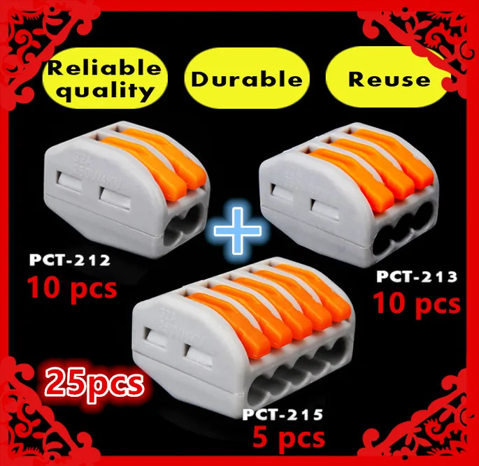 Wago connector 25 PCS PCT 212 213 215 10pcs 2P 10pcs 3P 5pcs 5P Universal Compact