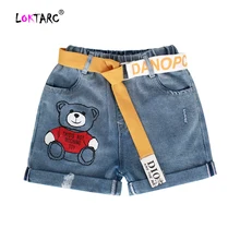 LOKTARC/детские джинсовые шорты для девочек, прямые шорты с рисунком для девочек, джинсы с эластичной резинкой на талии, имитация ремня, шорты для девочек