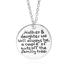 Mother Daughter Couple Necklace Silver Round Personalised Pendants Statement Necklaces Colar Feminino Family Jewelry