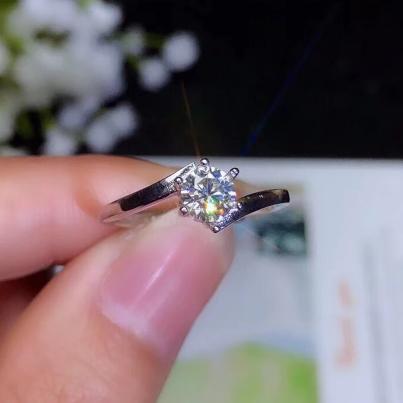 Ювелирные изделия colife Moissanite серебряное кольцо для помолвки 0.5ct VVS Moissanite кольцо простое 925 Серебряное кольцо с драгоценным камнем подарок на день рождения