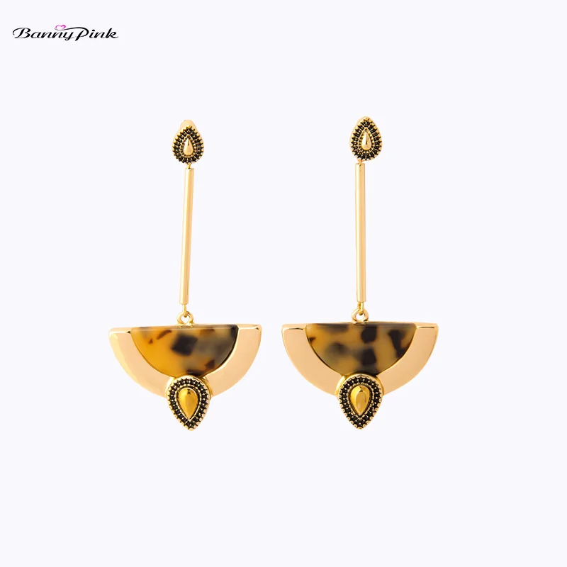 Banny Pink Bohemia Leopard-print Tortoiseshell Earrings Retro Geometric Stud Earring Long Waterdrop Half Round Statement | Украшения и