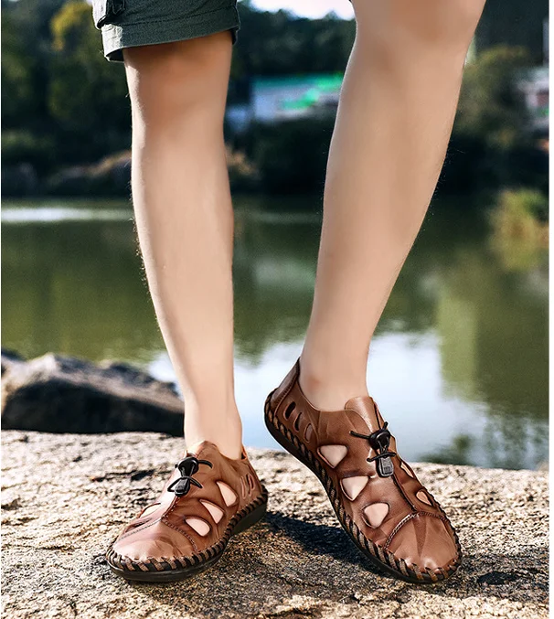 

vintage Style Men Genuine Leather Rome Sandals Comfortable Lightweight Casual Shoes Summer Walking Footwear Sandalias D358