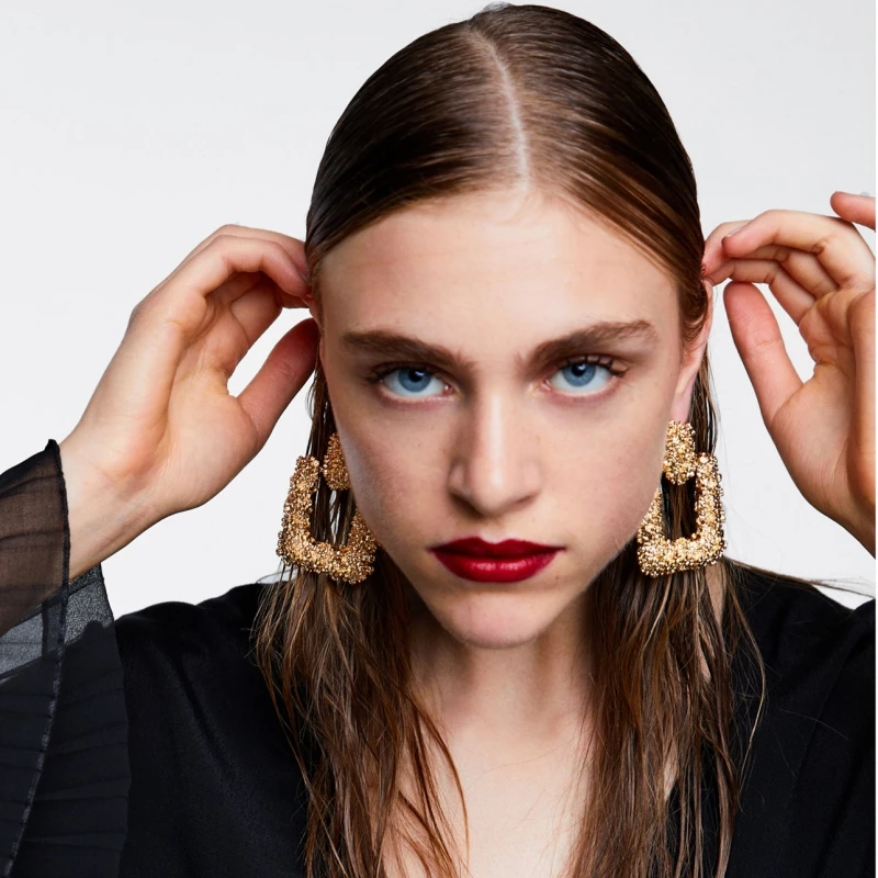 

AOTEMAN 2019 New design BIG Geometric Maxi Statement Earrings Charm Drop Earring Gold Metal Dangle Earrings For Women
