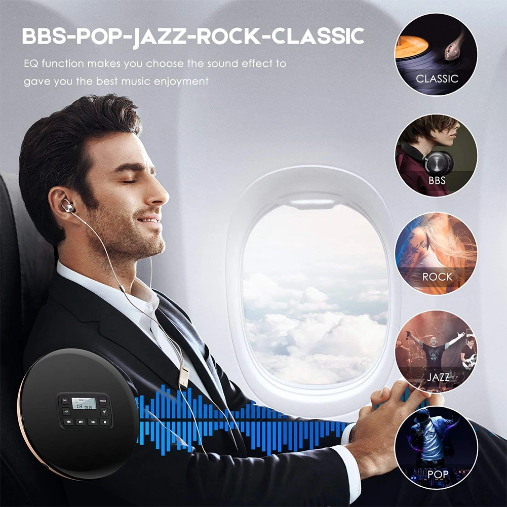 

HIFI Stereo Round Headphone Jk Protection Compt Disc CD Player Portable Electric oustic With Electronic Skip Shockproof