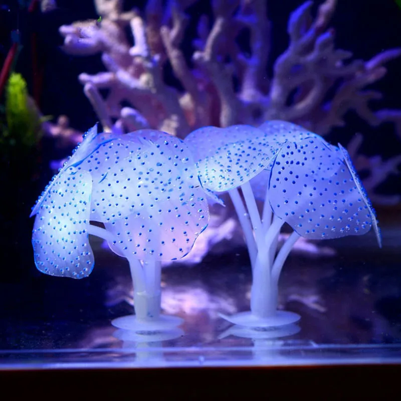 Флуоресцентные силиконовые искусственные аквариумные рыбки Коралл растение орнамент Домашние животные подводный декор с сильной присоской