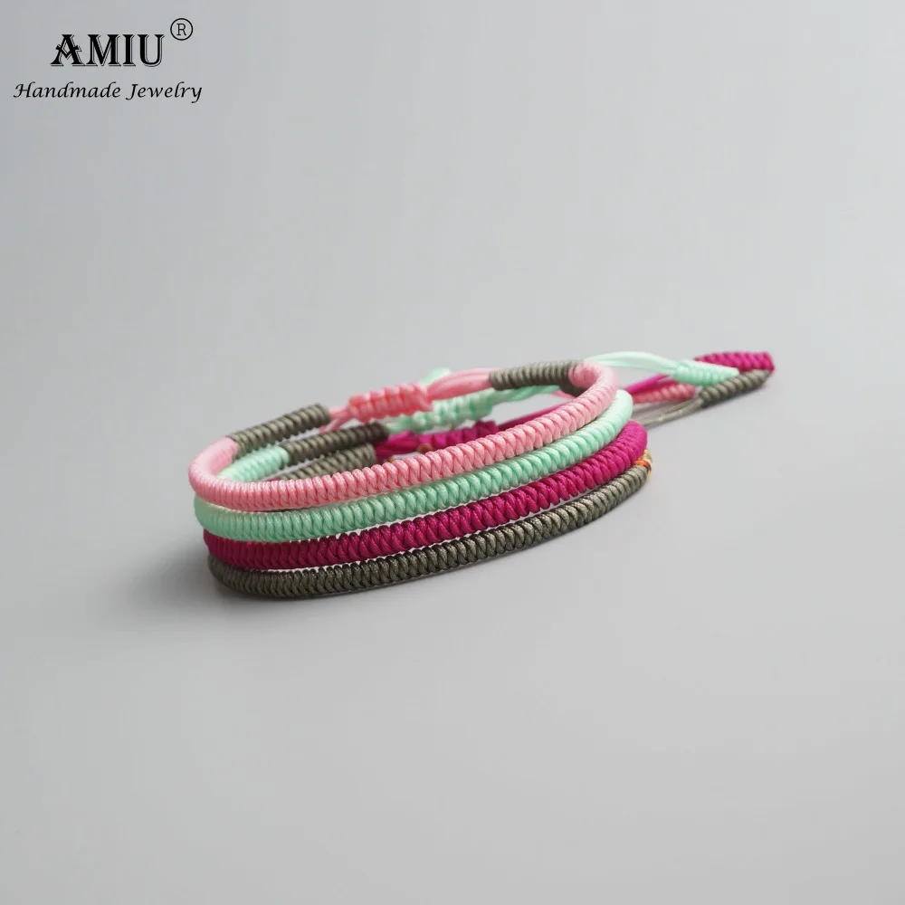 AMIU, 4 шт., Тибетские буддийские очаровательные тибетские браслеты и браслеты для женщин и мужчин, ручной работы, цветные узелки, веревочный браслет