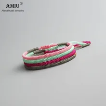 Pulseras y brazaletes tibetanos con amuleto de buena suerte budista de AMIU 4 Uds. Hechos a mano para hombres y mujeres, pulsera de cuerda con nudos de Color