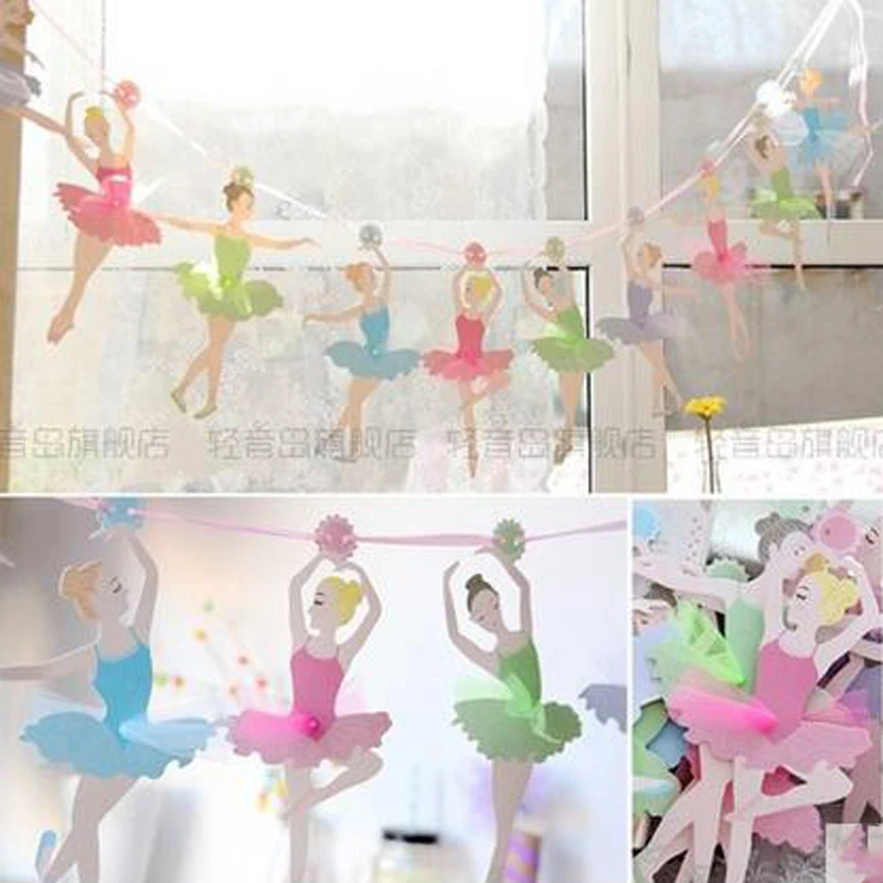 Articles De Fete Maison Papier Ballet Fille Bunting Papier Drapeaux Ballerine Fete D Anniversaire Decoration Urbanbat Org