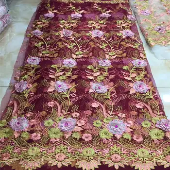 

African Lace Fabric 2019 High Quality 3D Lace Onion Color French Tulle Lace Fabrics With Beaded For African Parties Y1446