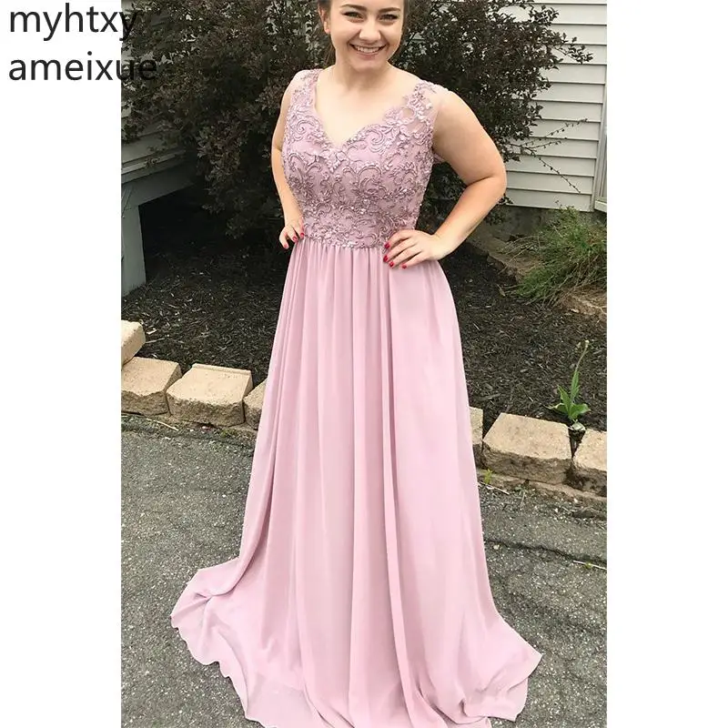 

Simple Plus Size Evening Dresse A-Line Prom Dress Sleeveless ChiffonFloor Length 2019 Evening Gowns Custom Made Robe De Soiree