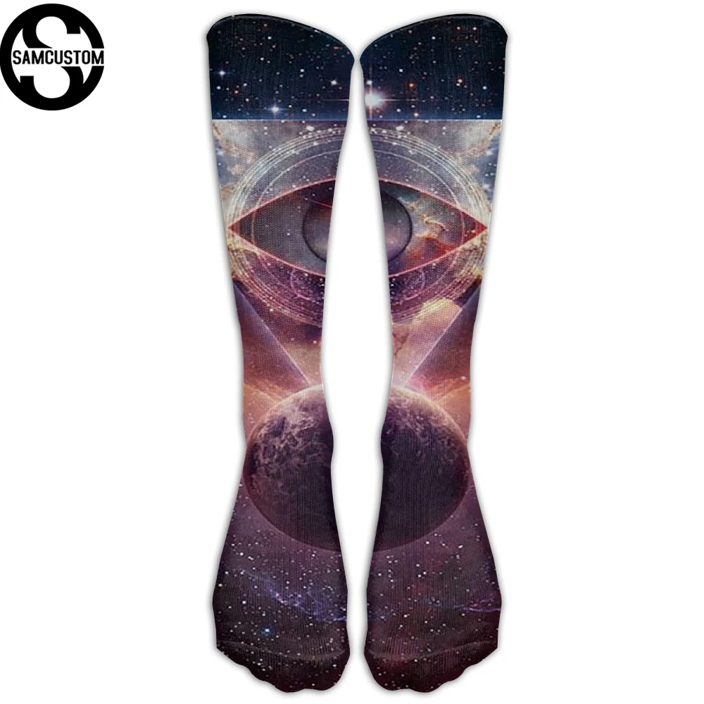 SAMCUSTOM модные гольфы женские хлопковые высокие чулки выше колена для дам illuminati Earth 3D печать длинные чулки