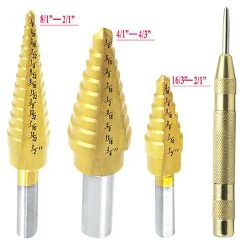 

4Pcs Triangle-shank inch step drill pagoda drill step drill hole opener
