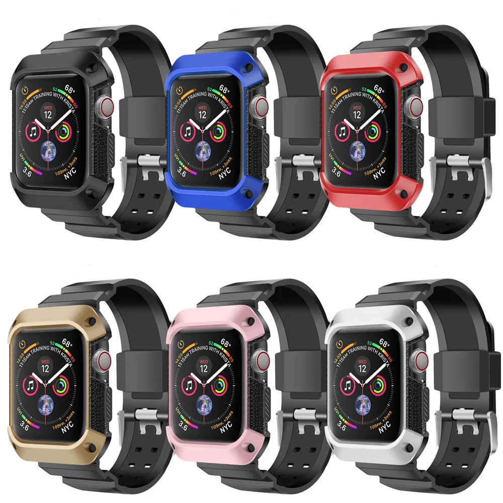 Чехол + ремешок для часов Apple watch band 44 мм 40 прочный защитный чехол из ТПУ и браслет