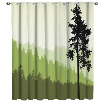 

Mountain Scenery Pine Tree Silhouette Room Curtains Large Window Curtain Rod Kitchen Outdoor Bedroom Indoor Decor Swag