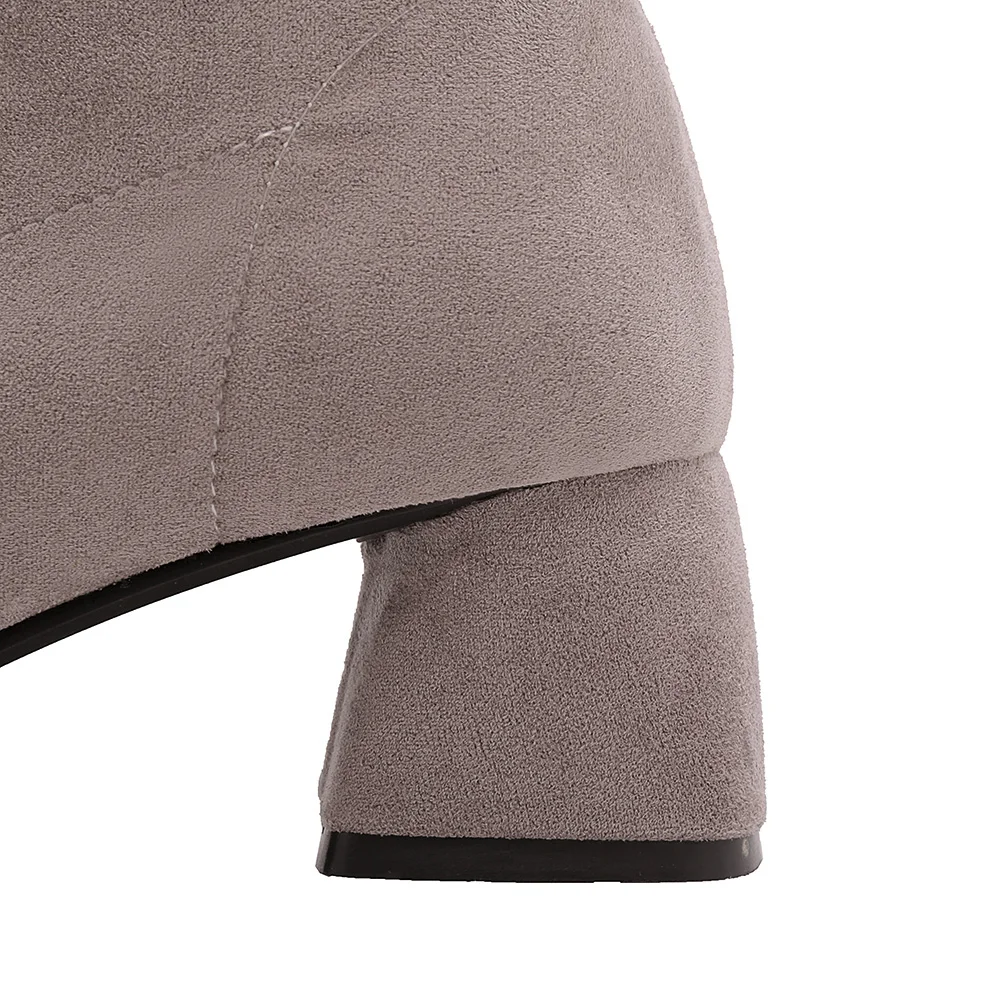 Новые удобные женские замшевые сапоги выше колена серого и черного цвета женская обувь на высоком каблуке большие и маленькие размеры 12, 28, 43, 52, HG228