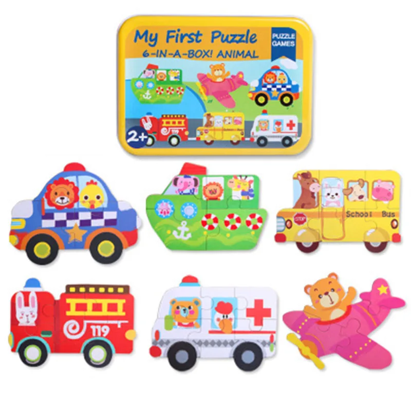 Logwood Wooden Toy Wooden Puzzle 6 in 1 Box Cartoon Animal 3D Puzzle Toy Montessori Children's Education Toys Gift for Children Logwood Wooden Toy Wooden Puzzle 6 in 1 Box Cartoon Animal 3D Puzzle Toy Montessori Children's Education Toys Gift for Children