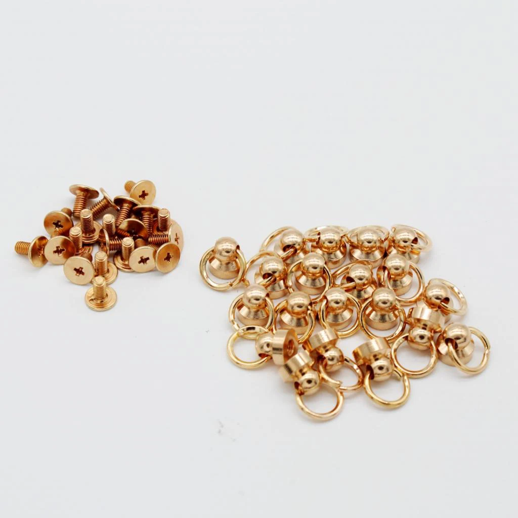 20pcs Brass Rivet Studs Screw Back Round Head O Ring Leather Craft Punk SpotS