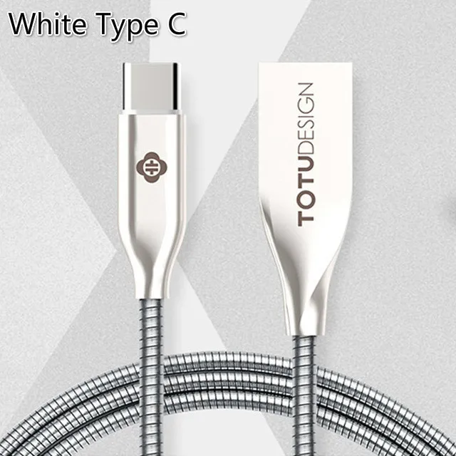 TOTU металлический USB кабель для Lightning Micro usb type C быстрое зарядное устройство Кабель-адаптер для iPhone 7 samsung Huawen Xiaomi htc кабели - Цвет: White Type C