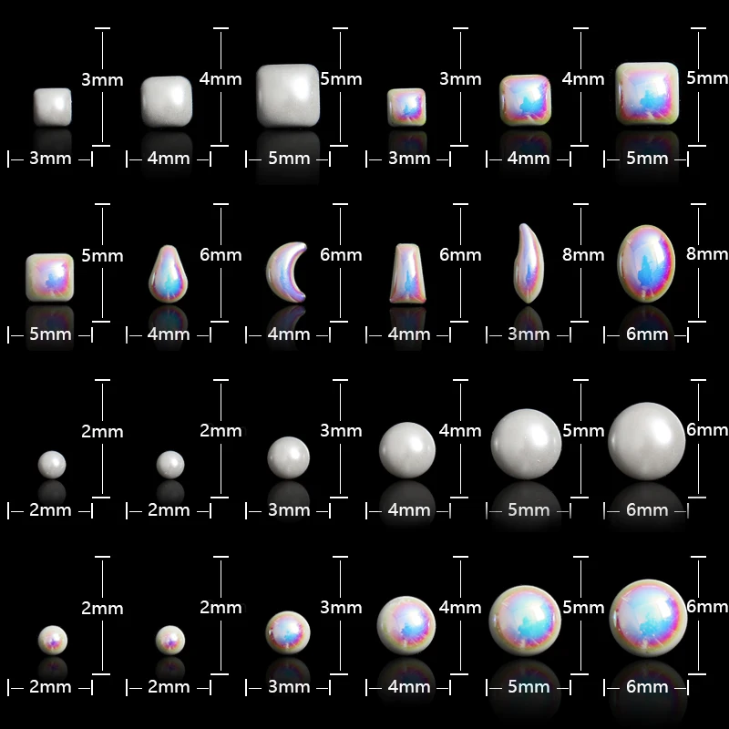 6 сетки/упаковка разных размеров формы белый AB круглые квадратные жемчужины для дизайна ногтей ювелирные украшения из страз драгоценный камень маникюр Дизайн DIY