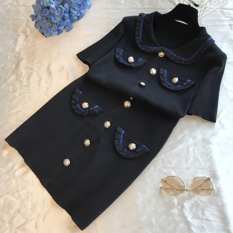 ALPHALMODA элегантное женское трикотажное платье с воротником в стиле Питера Пэна