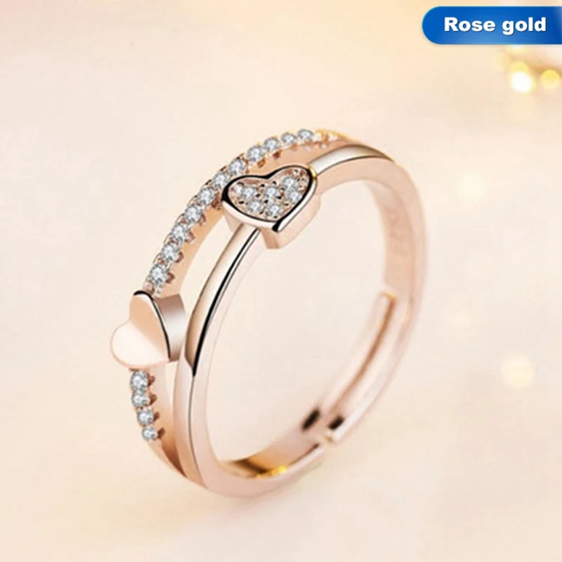 Heart Shape Crystal Promise Ring Opening Ring Genuine Element Rose gold ...