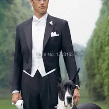 Лидер продаж черный Фрак Пик нагрудные Жених Смокинги для женихов Для мужчин Нарядные Костюмы для свадьбы Пром Костюмы(куртка+ Штаны+ жилет+ галстук