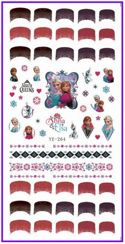 

WATER TRANSFER DECAL NAIL ART NAIL STICKER CARTOON GIRL ANNA ELSA FLYING FLOWER PETAL YE264-269