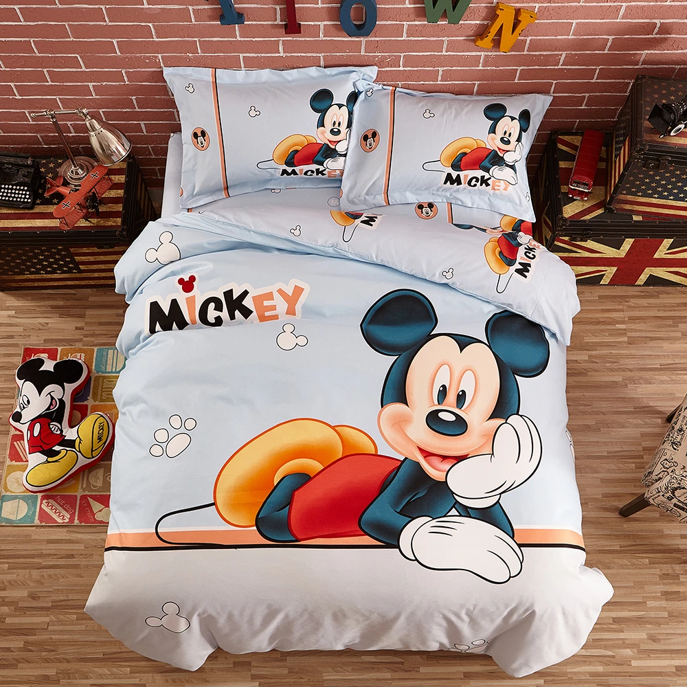 

Happy mickey bedding set disney cartoon Duvet Cover Flat Sheet Pillow Cases Single Queen Size Bed Linen For girl bedding