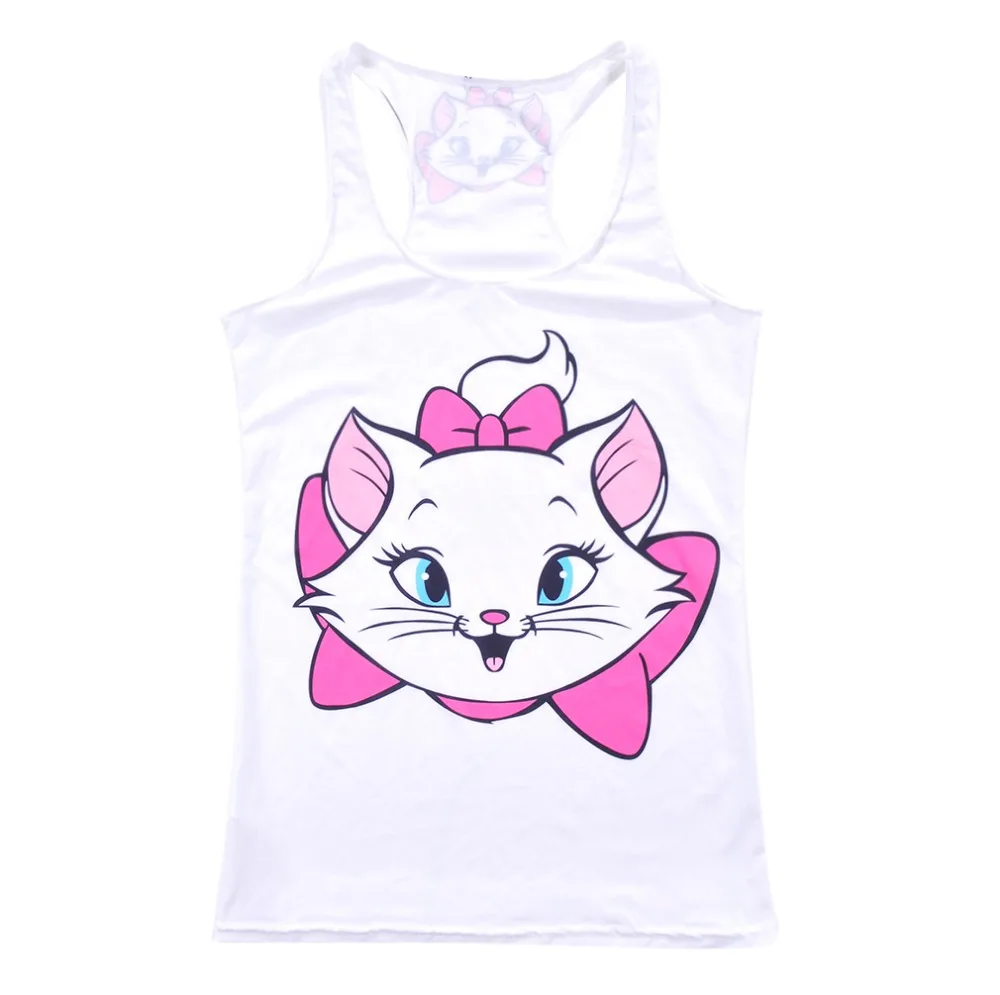 

Women Summer Whtie Shirt Pink Bow Cat Painted Summer Tank Top Ladies Sleeveless T shirts Vintage Vest Tops Drop Ship