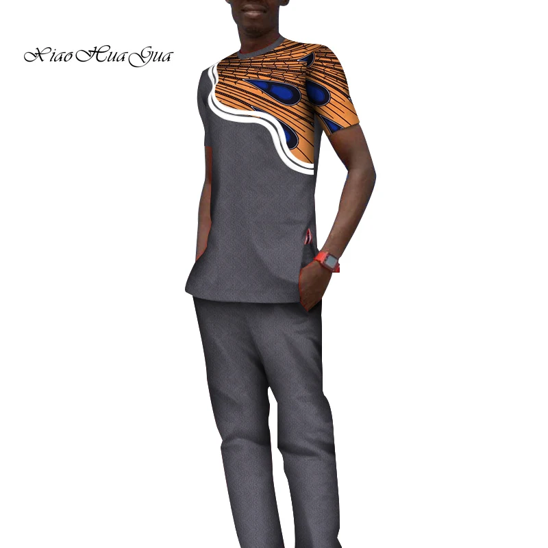 

Traditional African Print Dashiki for Men Casual Top Tee Shirts and Trousers Pant Set Plus Size African Clothing Men Set WYN797