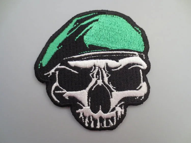 

skull with Green cap Embroidery Patches for Jacket Back Vest Motorcycle Club Biker DIY 7*7cm