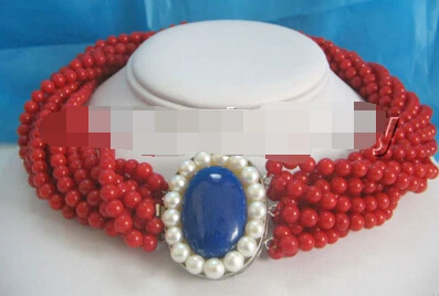 

huij 002166 Beautiful 17" natural round 10row 5mm red coral necklace