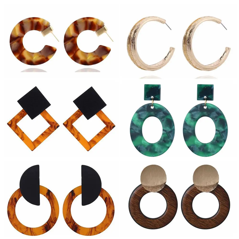 

Fashion Minimalist Acrylic Women Drop Earring Sexy Leopard Print Earring Simple Geometric Tortoise Color Acetate Earring Brincos