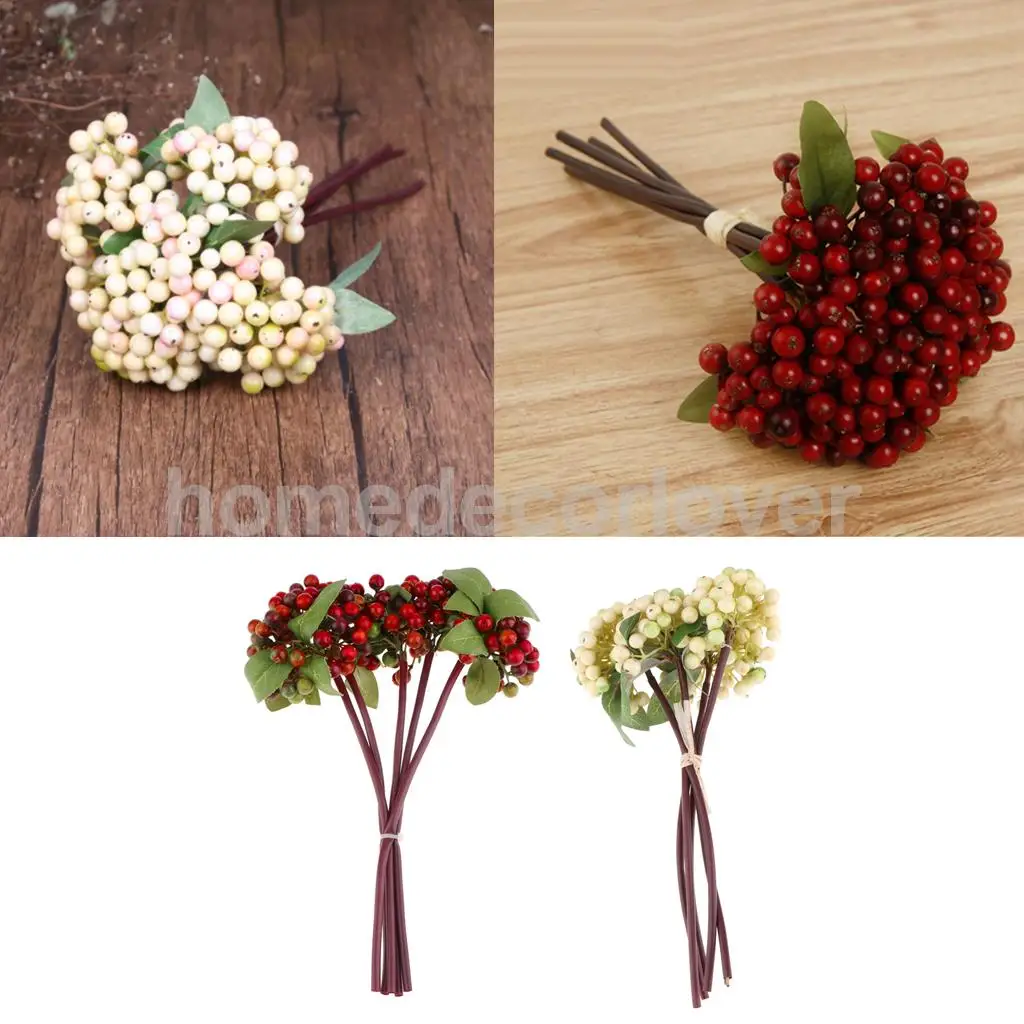 2pcs Long Stem Artificial Blueberries Fruits Bush Branch Fake Berries Flowers with Green Leaf Photo Props Holidays Decor