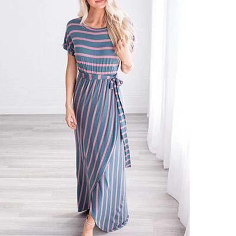 Plus Size Long Dress Striped Gown Rope Femme Evening Party Women's Dresses Empire Elegant Fashion Ladies Sundress S-XXL |