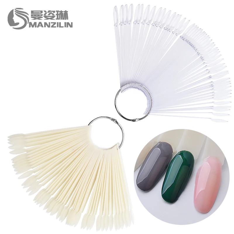 

50Pcs/Set Nail Art Display False Nail Tips Fan Shape Full Card Round Painting Practice UV Gel Polish Accessories Manicure Tools