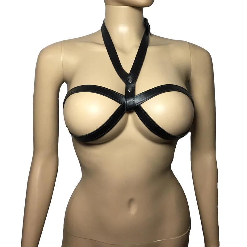 Adult Women Faux Leather Breast Bondage Cupless Bra Body Harness Restraint Straps Fetish Sex Products
