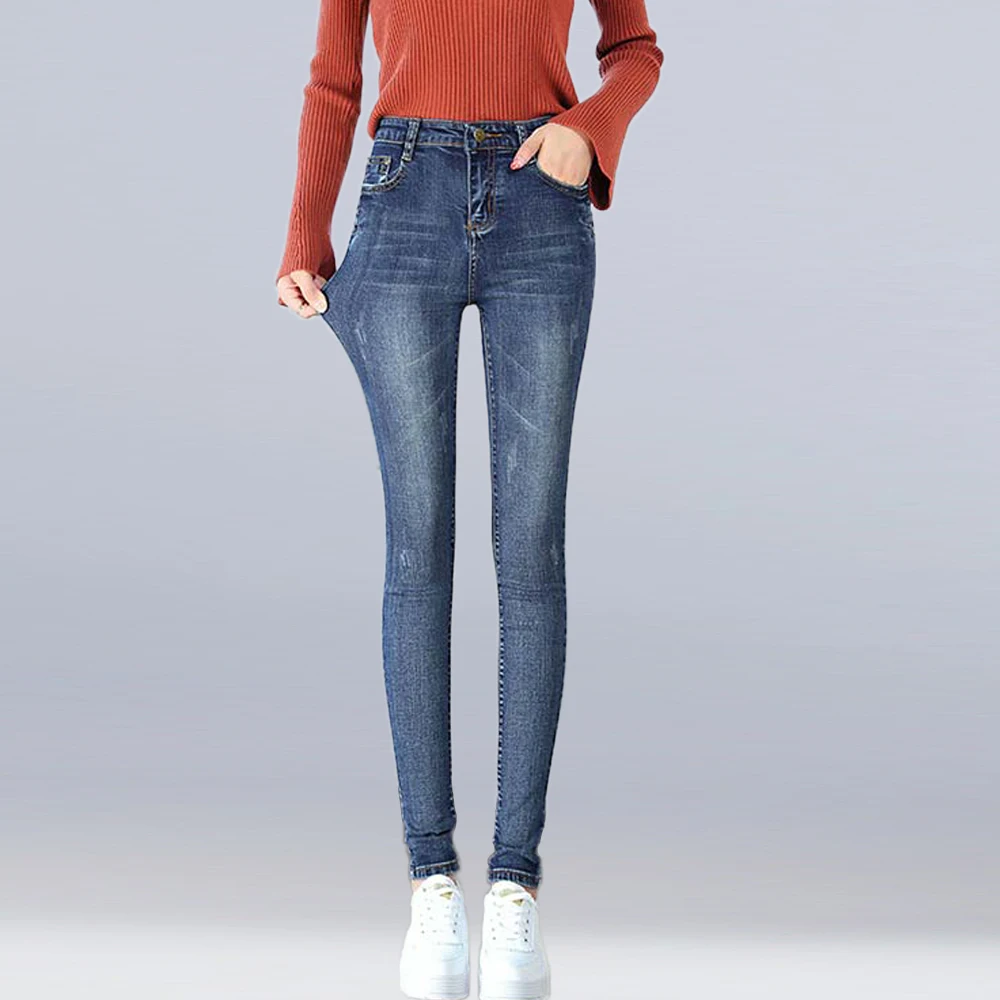 

2019 new women skinny pencil pants vintage casual jeans high stretch denim jeans female comfortable black blue leggings